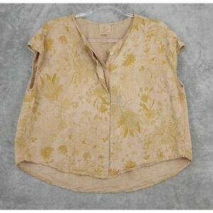 Origen Top Womens Size M‎ Linen Button Cropped Boxy Relaxed Boho Lagenlook Beige
